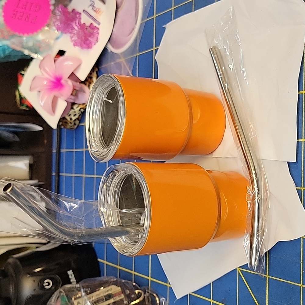 Orange Stainless Steel 3oz Tumblers with Metal Straws New